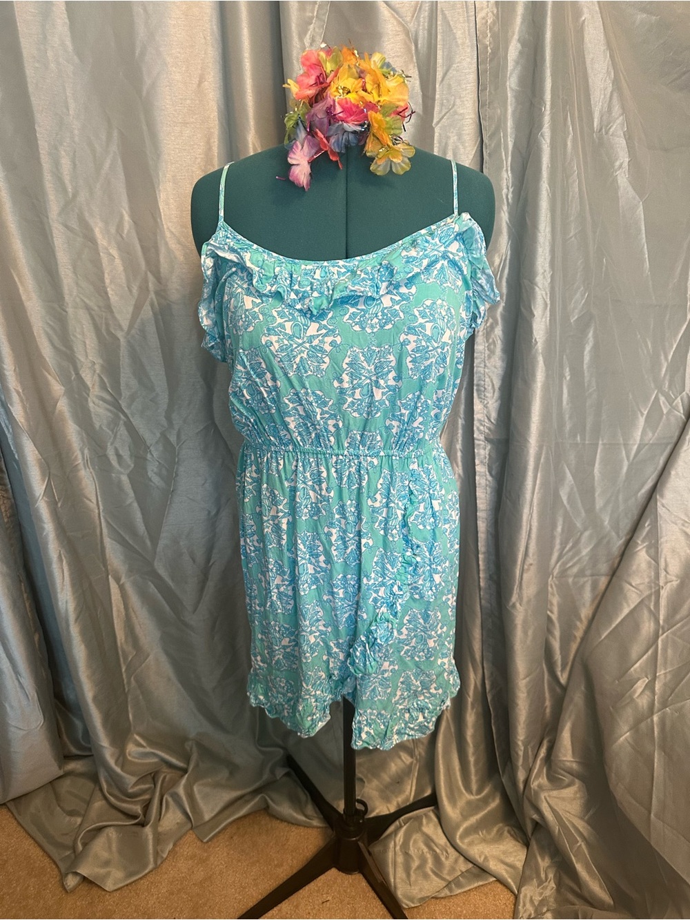 Lilly Pulitzer Aqua Floral summer dress XL